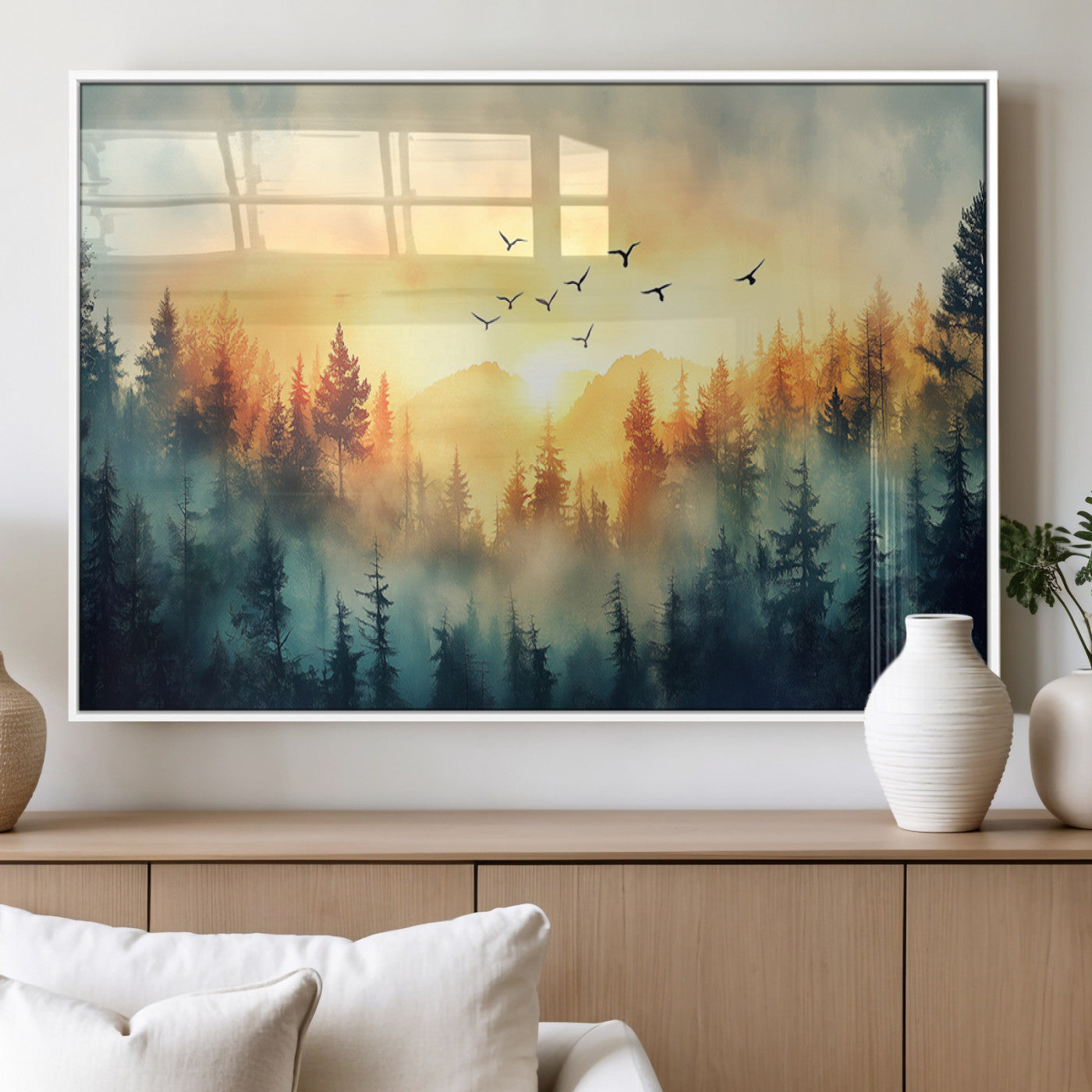 MGV-FP-60X30-3P - Abstract Forest Wall Art Print- Serene Nature Canvas Print with Misty Forest Design for Modern Home