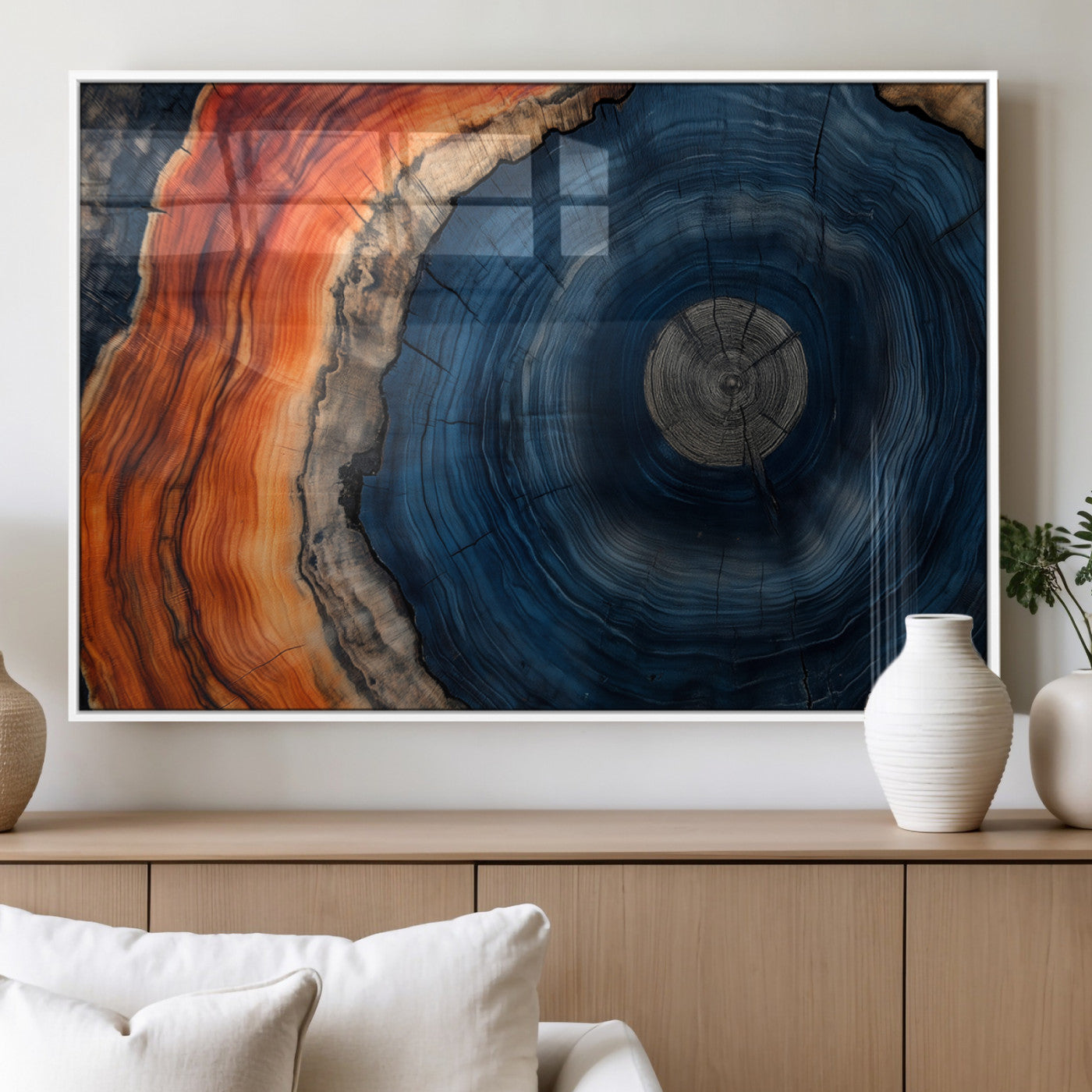 MGV-FP-36X24-3P - Tree Rings Wall Art Canvas Print, Rustic Wood Print, Framed Natural Texture Art Print, Wood Grain