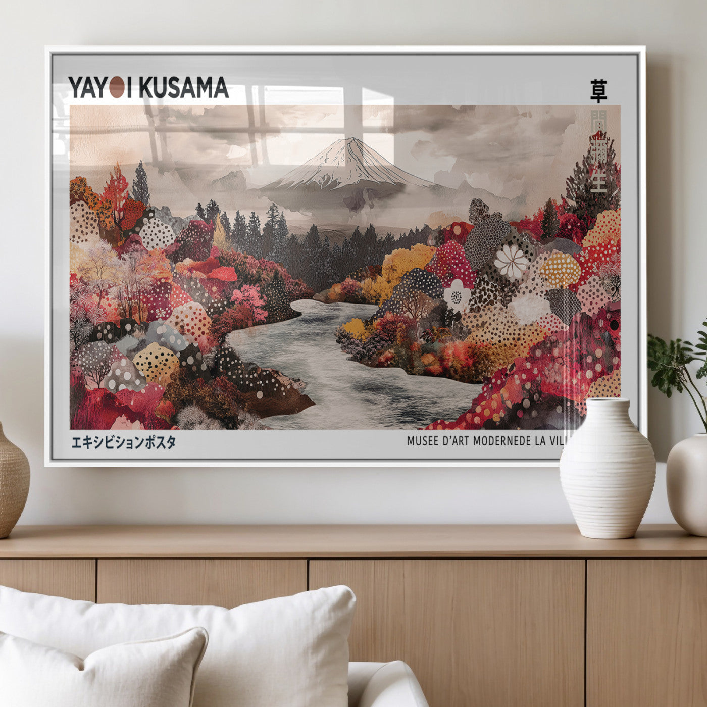 MGV-FP-60X30-3P - Yayoi Kusama Wall Art Canvas Print, Framed Large Abstract Art Picture Print, Kusama Polka Dot Perfect Minimalist Decor Artwork