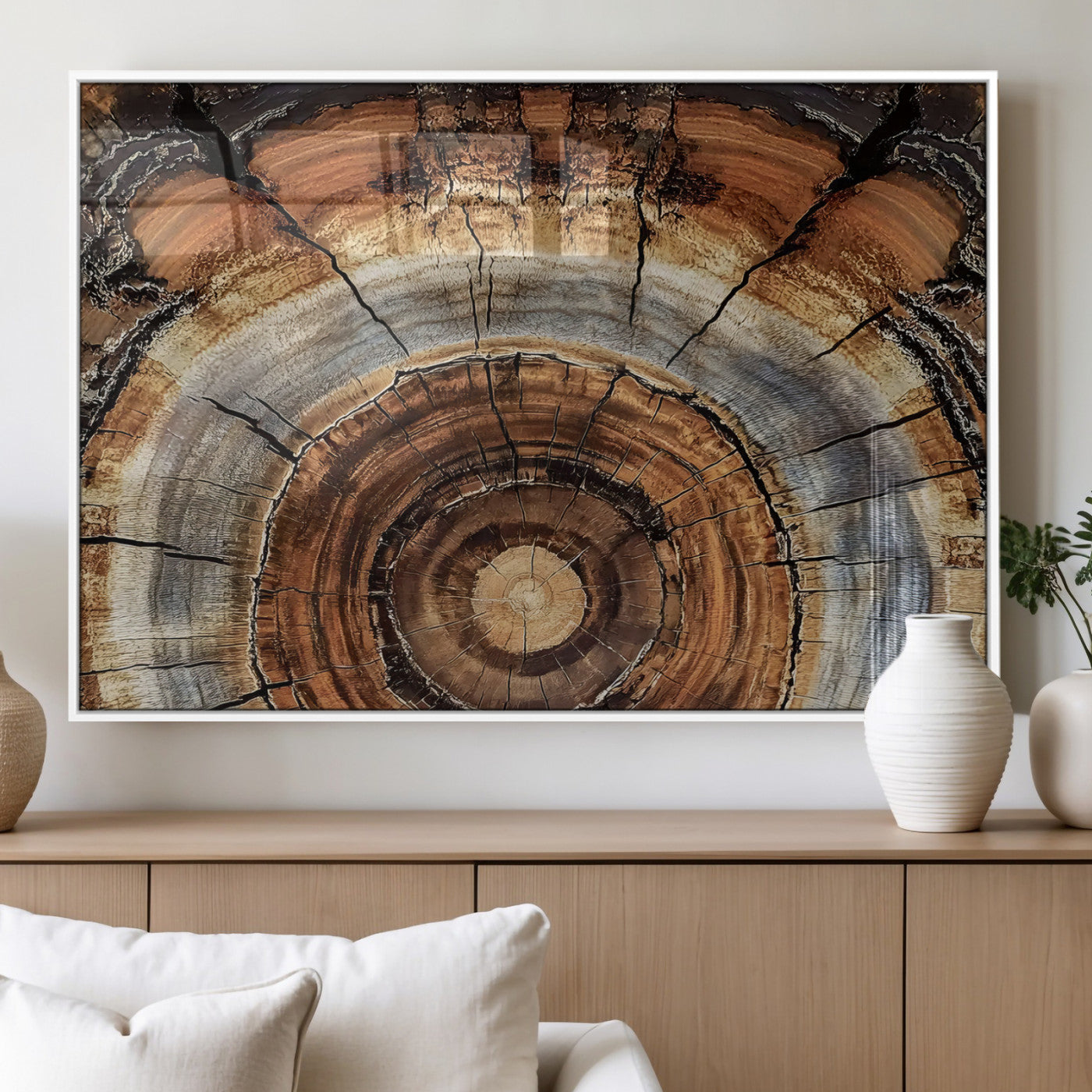MGV-FP-60X30-3P - Tree Rings Wall Art Canvas Print, Framed Wood Texture Art Picture Print, Rustic Pattern Perfect Rustic Organic Decor Artwork