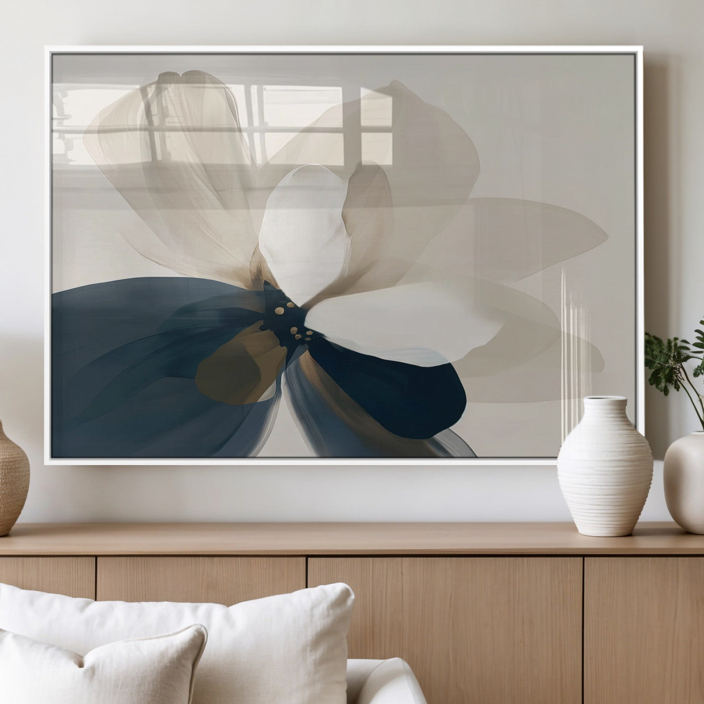 MGV-FP-60X30-3P - Minimal Flower Wall Art Canvas Print, Framed Flower Drawing Art Picture Print, Beige Bloom Perfect Modern Botanical Decor Artwork