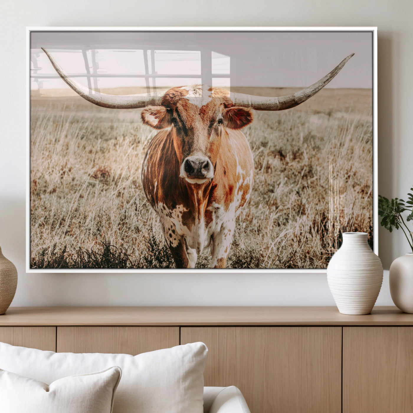 MGV-FP-60X30-3P - Wall Art Canvas Print Majestic Longhorn Graceful Strength in Every Curve Bold Spirit of the Wild