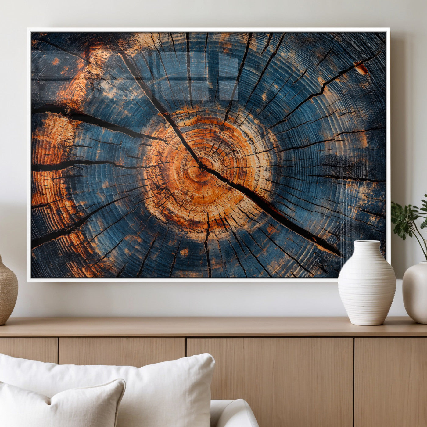 MGV-FP-36X24-3P - Burnt Wood Wall Art Canvas Print, Framed Aged Timber Art Picture Print, Rustic Tree Slice Perfect Rustic Decor Artwork