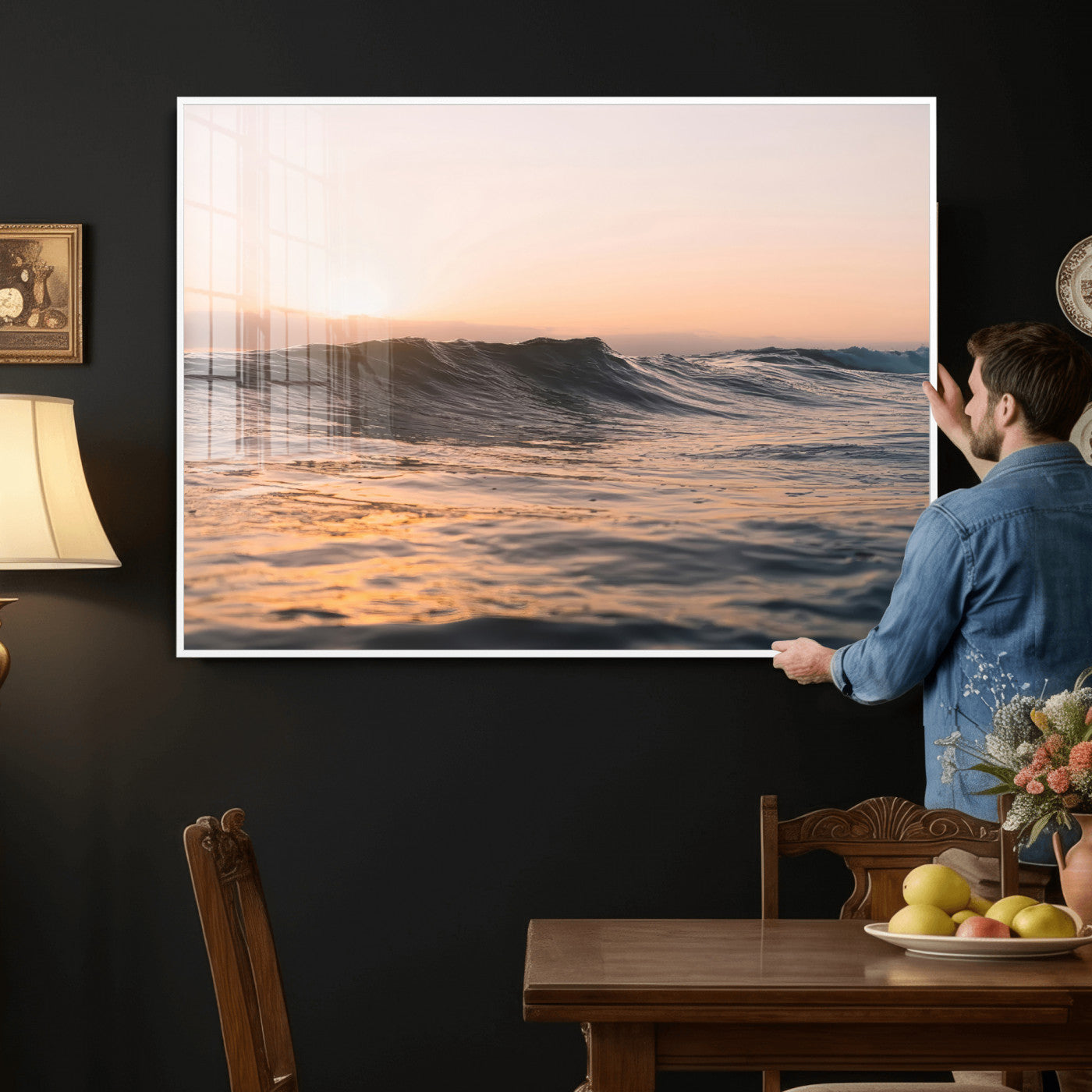 46299358-MGV-CV-36X24 - Golden Sunset Ocean Wall Art – Tranquil Waves & Peaceful Horizon Canvas Print, Soft Light and Evening Glow for Serene Beach, Home or Nature Decor