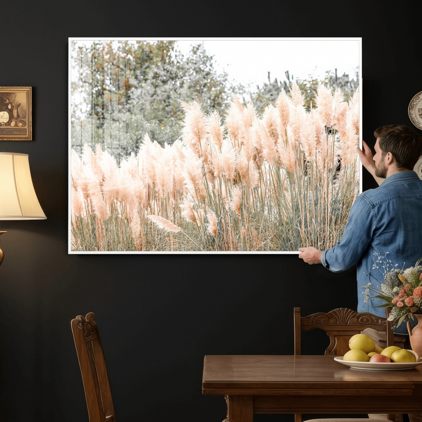 21826392-MGV-CV-36X24 - Pampas Grass Wall Art – Soft Blush Hues and Natural Texture Canvas Print, Serene Outdoors & Botanical Charm for Living Room or Nature Decor