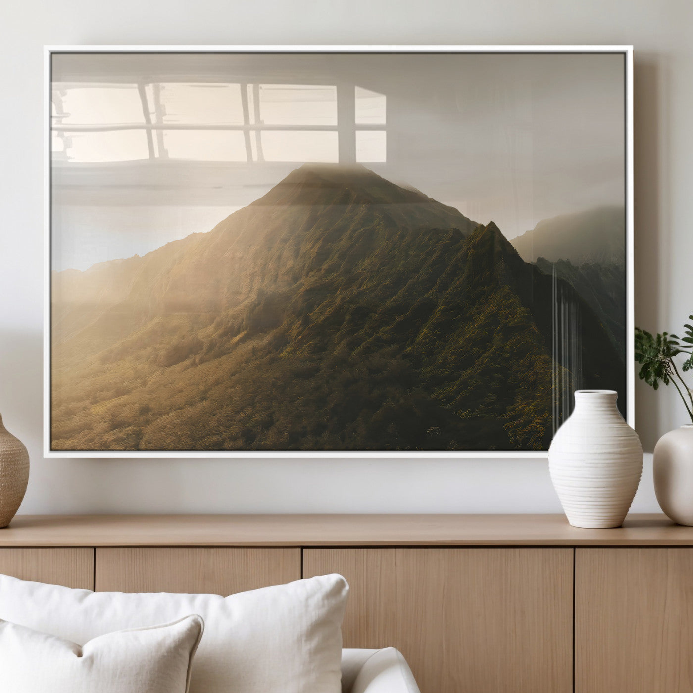 MGV-FP-36X24-3P - Golden Mountain Wall Art Canvas Print, Framed Misty Summit Art Picture Print, Rugged Landscape Perfect Moody Wilderness Decor Artwork