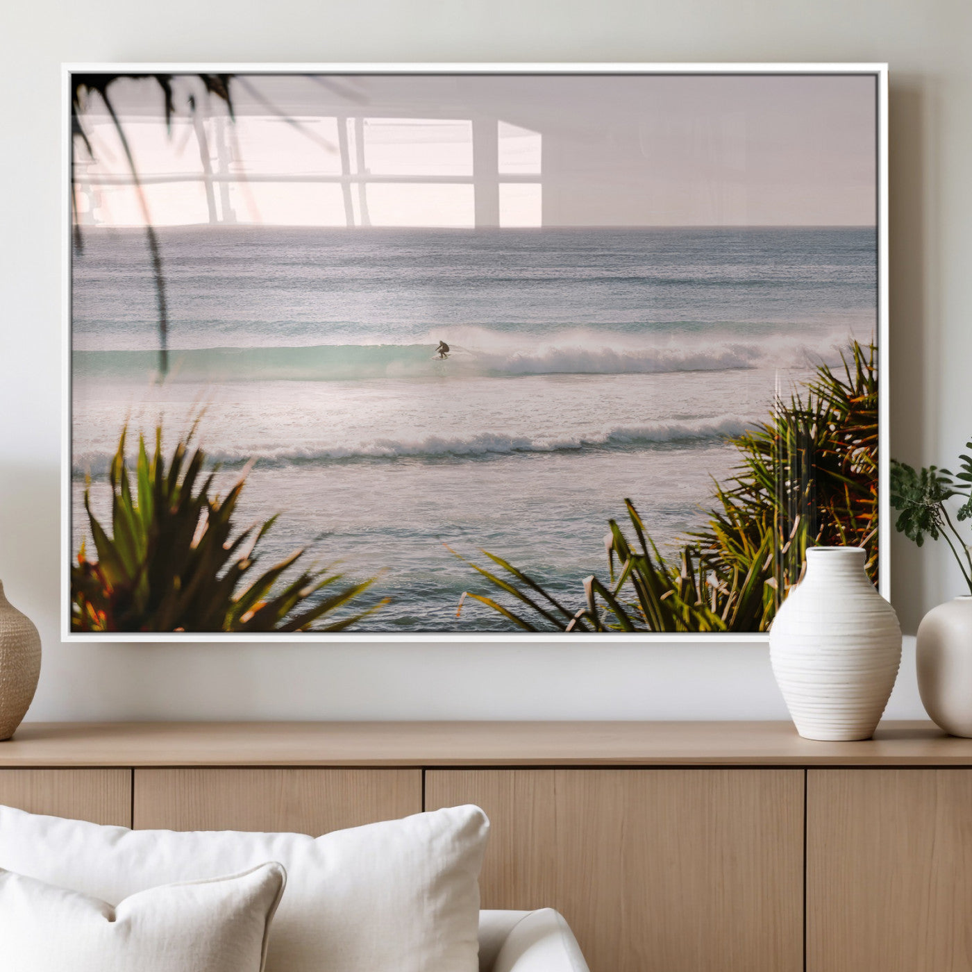 MGV-FP-36X24-3P - Ocean Surfer Wall Art Canvas Print, Framed Coastal Surf Art Picture Print, Tropical Beach Perfect Tropical Coastal Decor Artwork