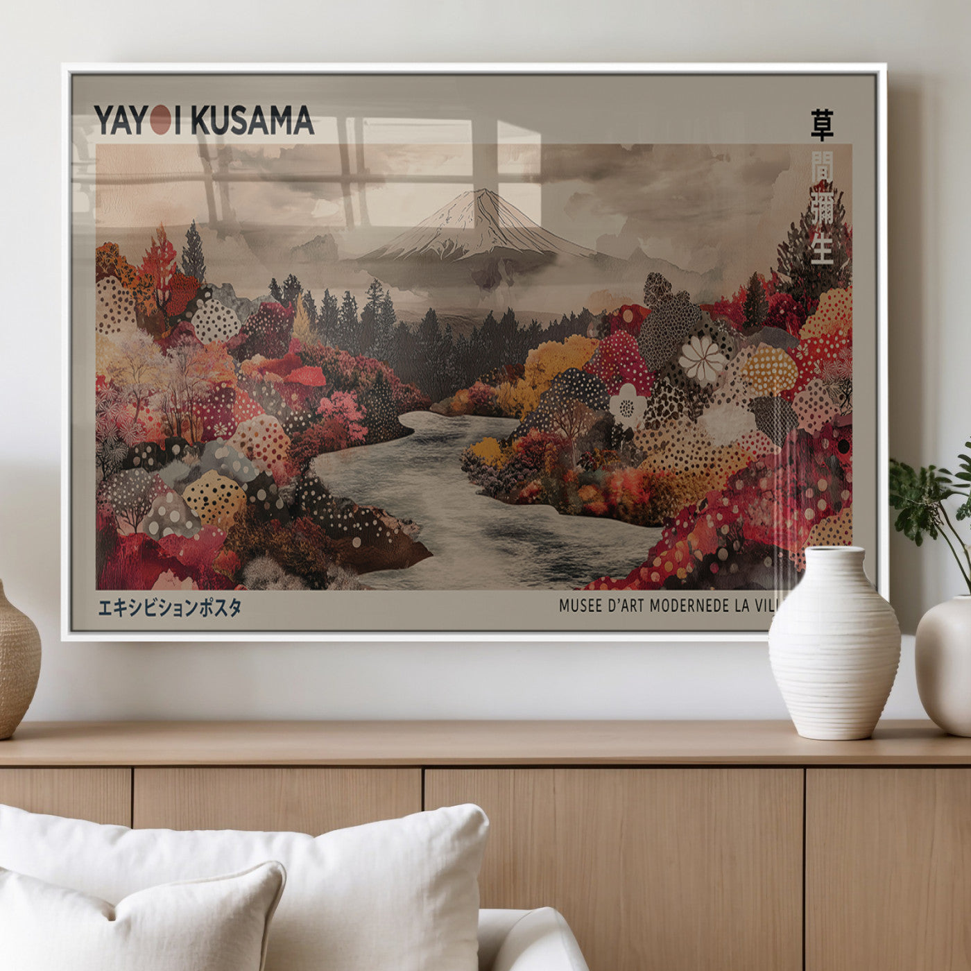MGV-FP-60X30-3P - Modern Japanese Wall Art Print Yayoi Kusama Canvas Wall Art Abstract Mount Fuji Canvas Print