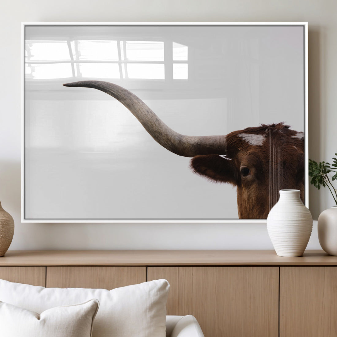 Longhorn Wall Art Canvas Print, Framed Western Cow Texas Longhorn Decor