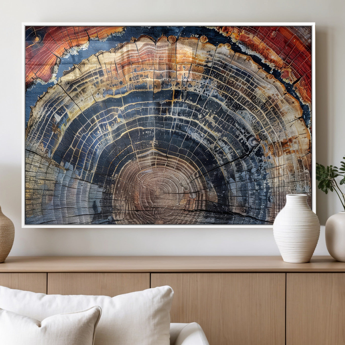 Close-up of petrified wood with rich earthy tones and intricate tree rings, highlighting natural texture and organic patterns.