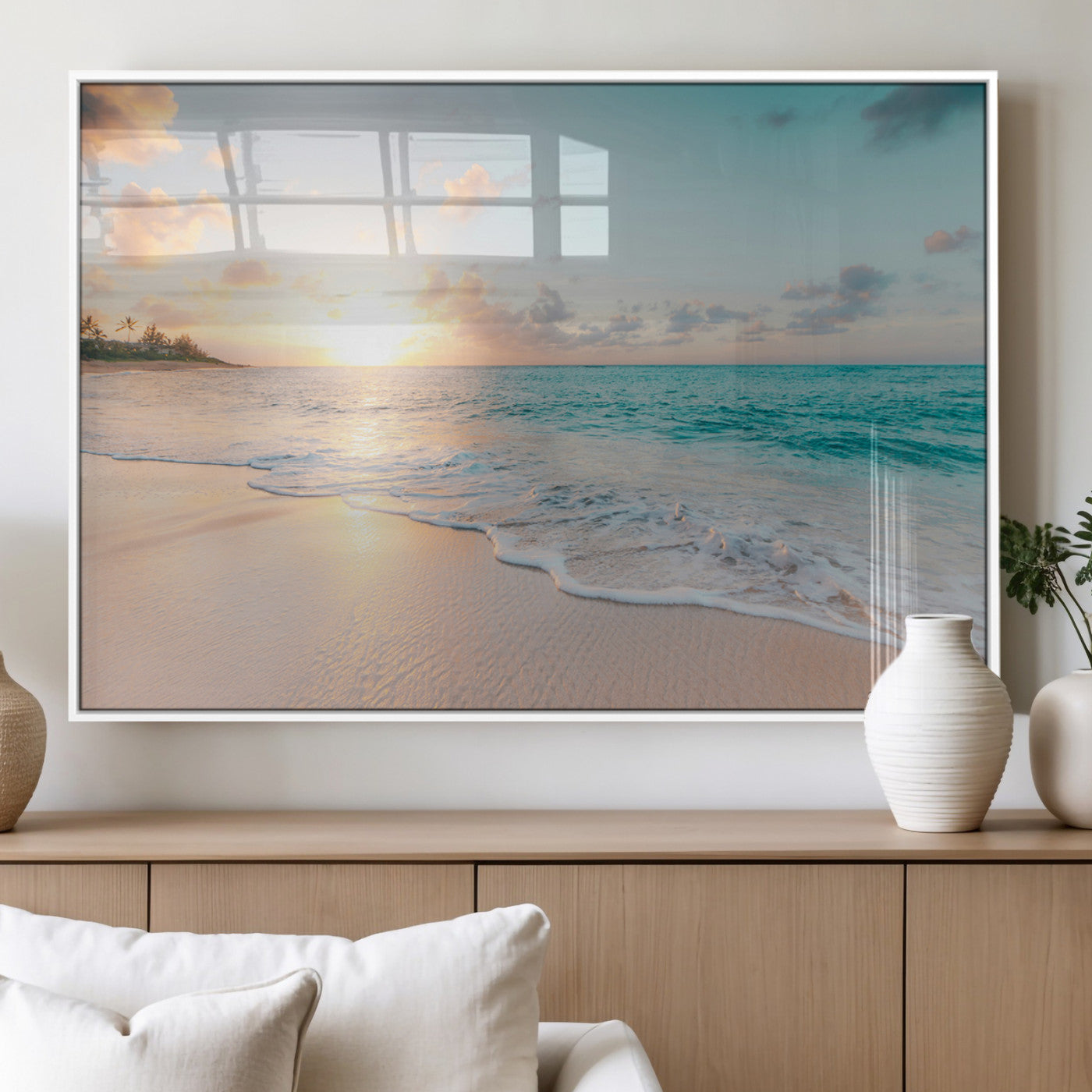 MGV-FP-60X30-3P - Beach Sunset Wall Art Canvas Print, Framed Ocean Waves Art Picture Print, Summer Escape Perfect Coastal Decor Artwork