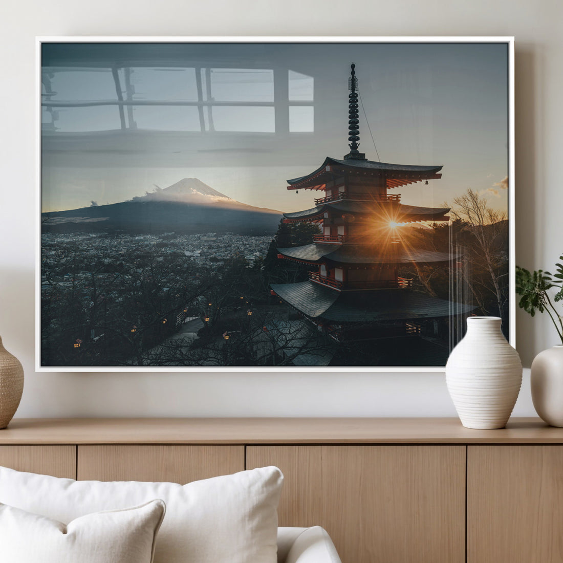Mount Fuji Wall Art Canvas Print, Framed Chureito Pagoda Japan Travel Scene