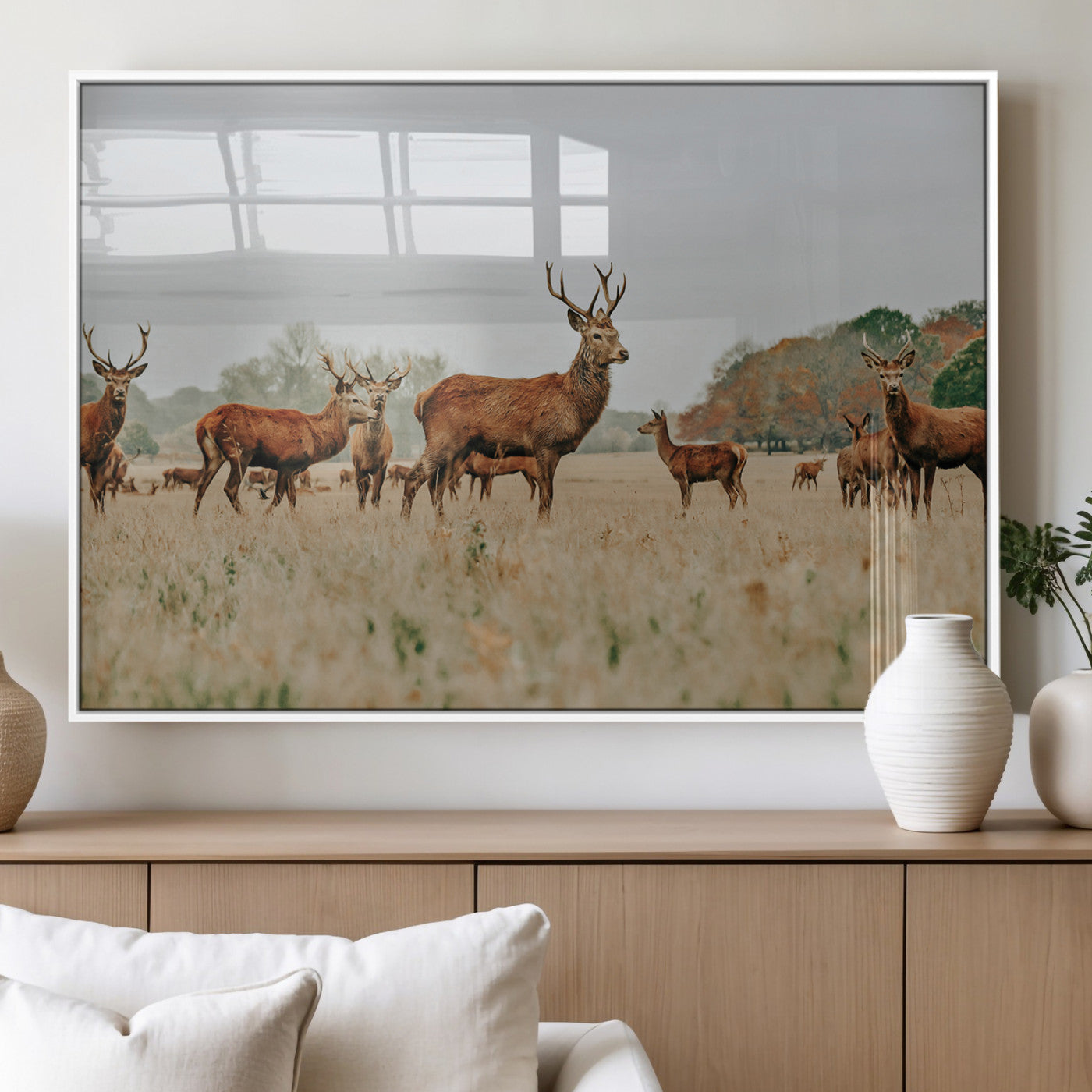 MGV-FP-36X24-3P - Rustic Deer Print Wall Art Canvas Print, Framed Autumn Nature Canvas Art Picture Print, Wildlife Art Print Perfect Rustic Wildlife Decor Artwork
