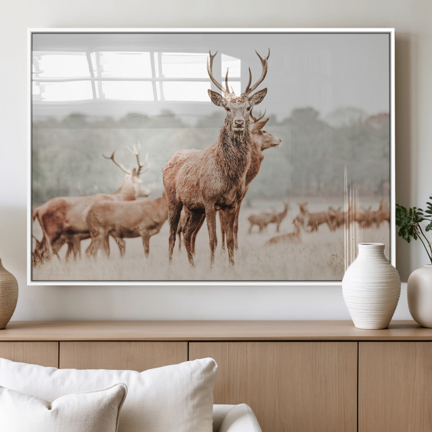 MGV-FP-36X24-3P - Rustic Nature Art Wall Art Canvas Print, Framed Stag Canvas Print Art Picture Print, Woodland Decor Perfect Rustic Lodge Decor Artwork