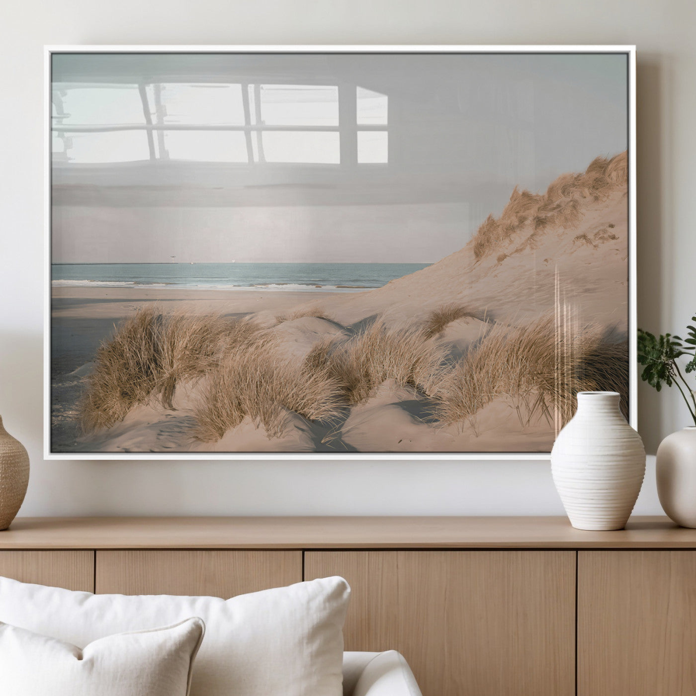 MGV-FP-60X30-3P - Beach Landscape Wall Art Canvas Print, Framed Sand Dune Photography Art Picture Print, Minimalist Seascape Perfect Coastal & Minimalist Decor Artwork