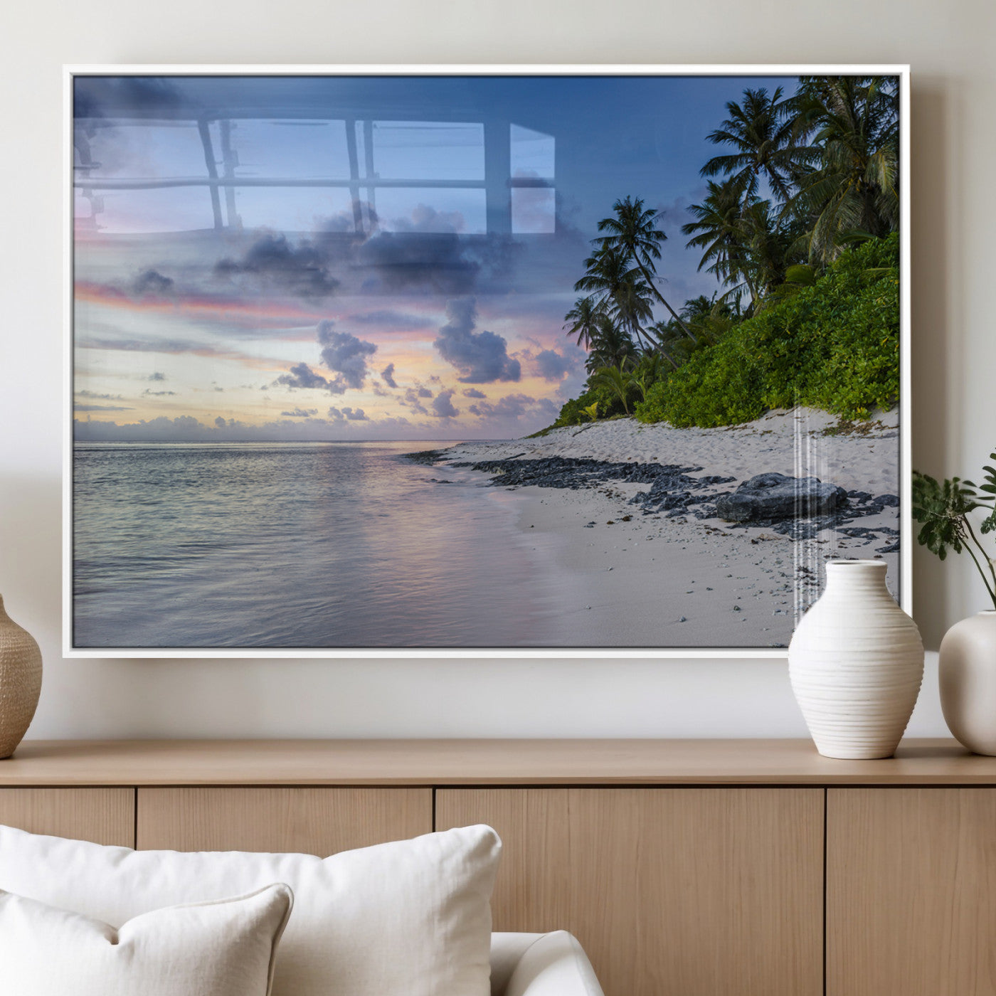 MGV-FP-60X30-3P - Tropical Beach Wall Art Canvas Print, Framed Sunset Glow Art Picture Print, Palm Tree Coast Perfect Tropical Coastal Decor Artwork