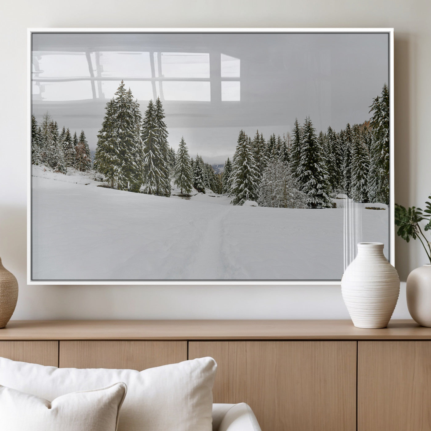 MGV-FP-60X30-3P - Frosty Pines Wall Art Canvas Print, Framed Silent Snowfall Art Picture Print, Cozy Cabin Vibes Perfect Nordic Minimalist Decor Artwork