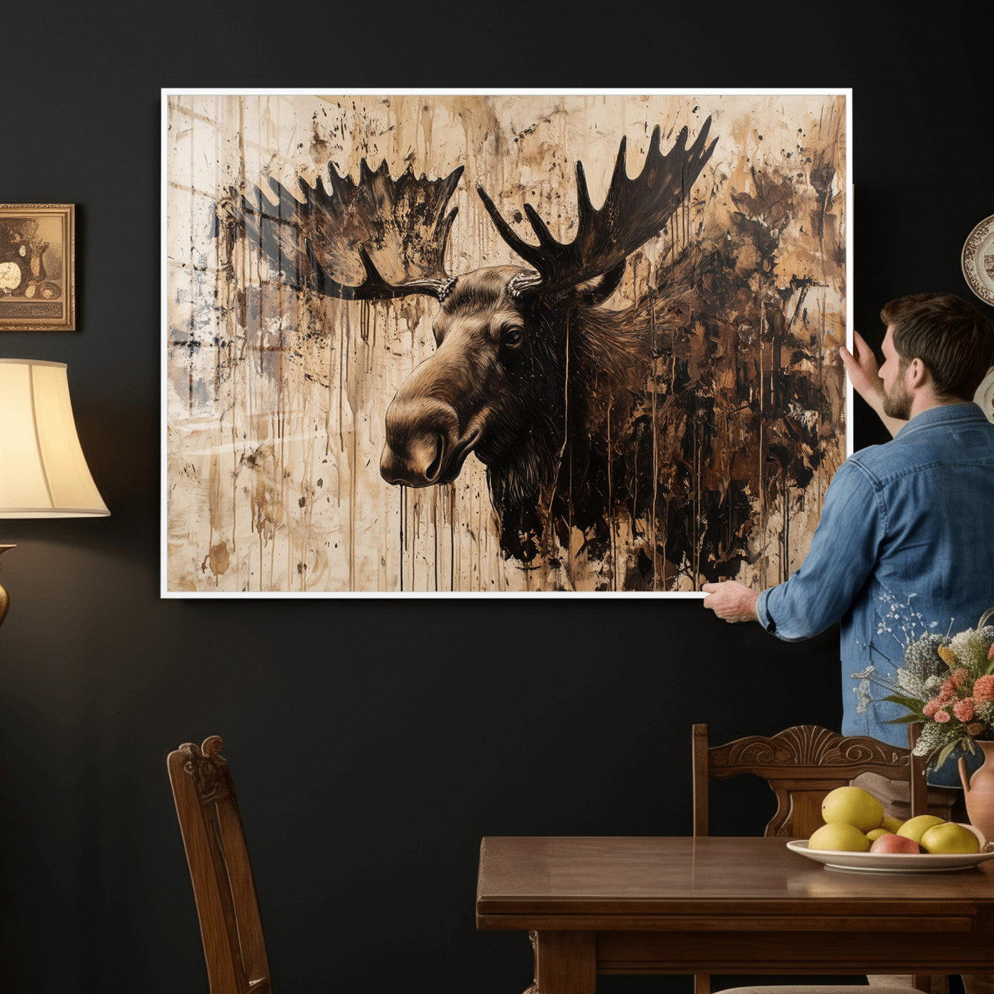 83505059-MGV-CV-36X24 - Moose Canvas Wall Art — Rustic Wildlife Painting Print | Cabin Lodge Decor | Large Animal Wall Art | Moose Gift for Him | Man Cave Art