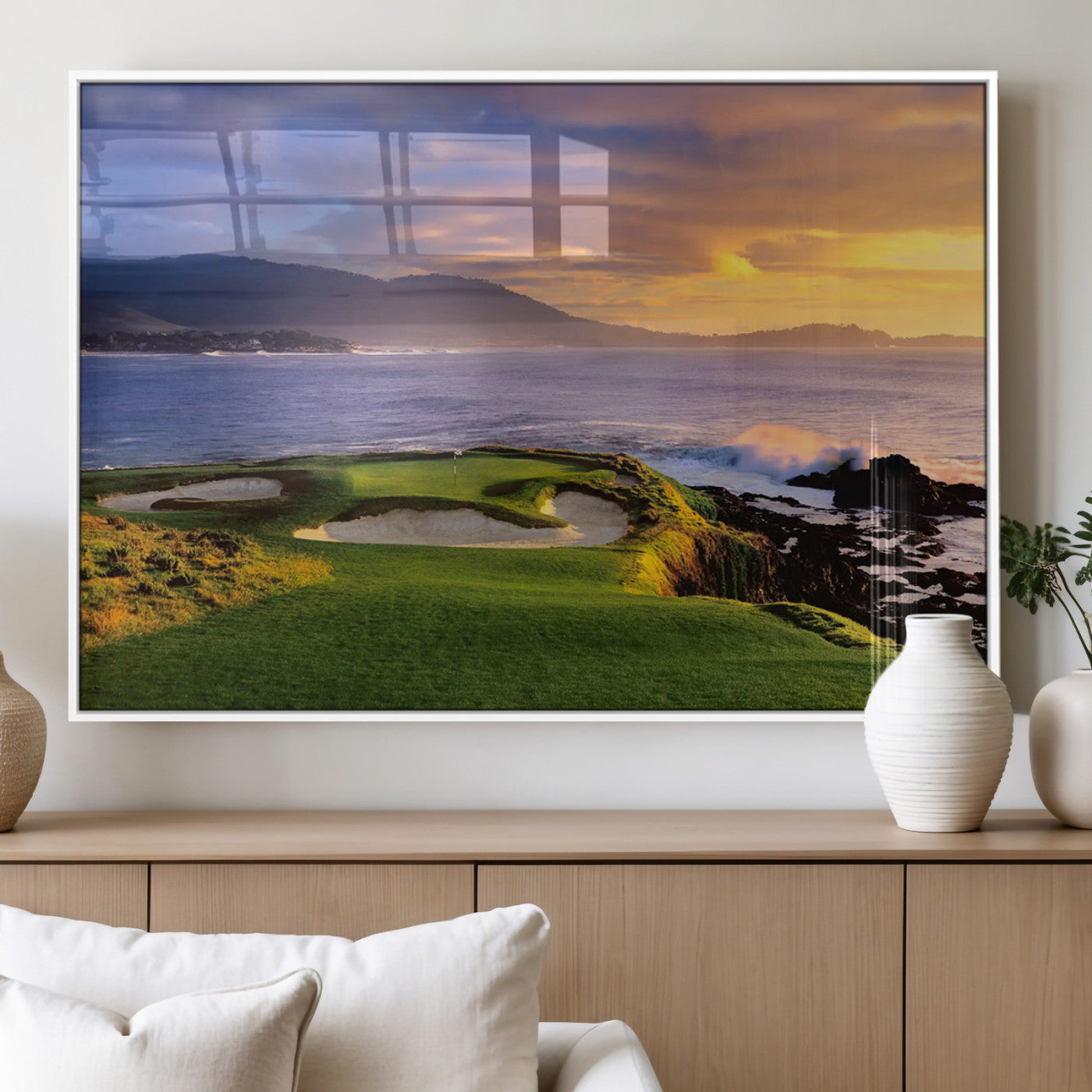 MGV-FP-60X30-3P - Pebble Beach Golf Links Wall Art Canvas Print – Iconic Coastal Golf Course Artwork, Perfect for