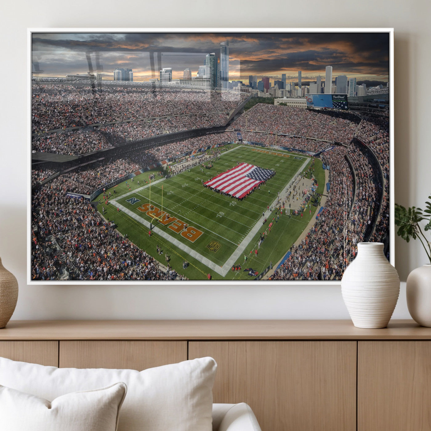 MGV-FP-60X30-3P - Chicago Bears Soldiers Field Wall Art Canvas Print – Framed Football Stadium Artwork for Sports