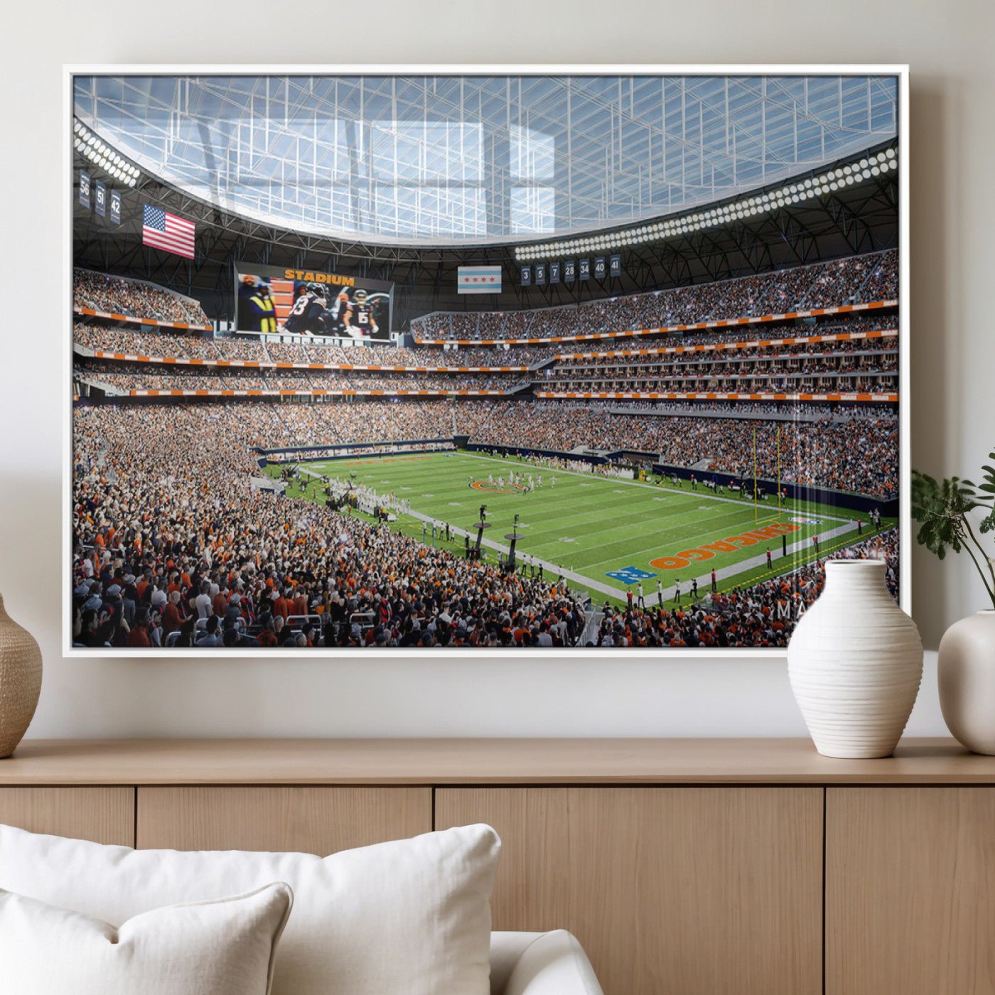 MGV-FP-60X30-3P - Chicago Bears Soldiers Field Wall Art Canvas Print – Framed Football Stadium Artwork for Sports