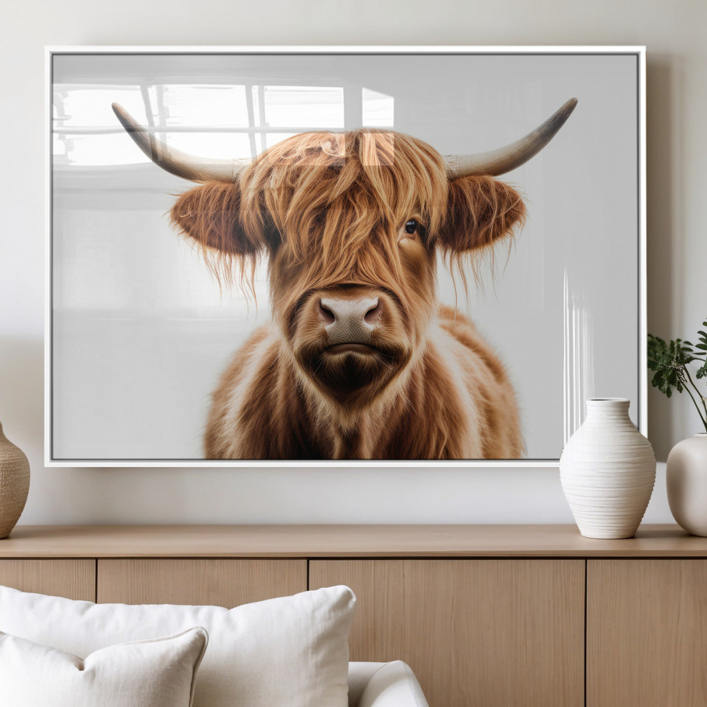 -Scottish Highland Cow Canvas Print, Framed Highland Cow Canvas Home Decor