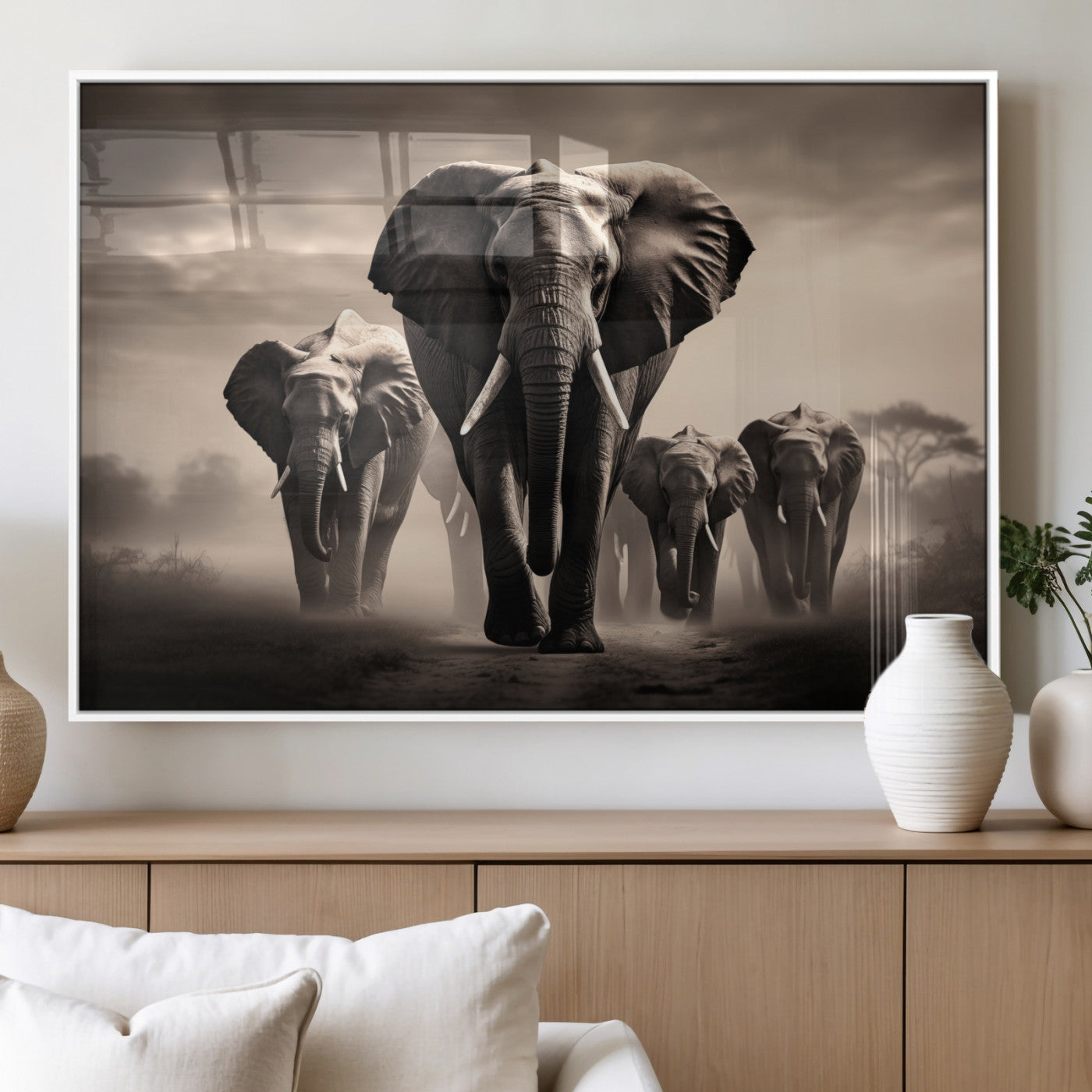 MGV-FP-60X30-3P - Elephant Family Wall Art Canvas Print, Framed Elephant Wall Art Home Decor