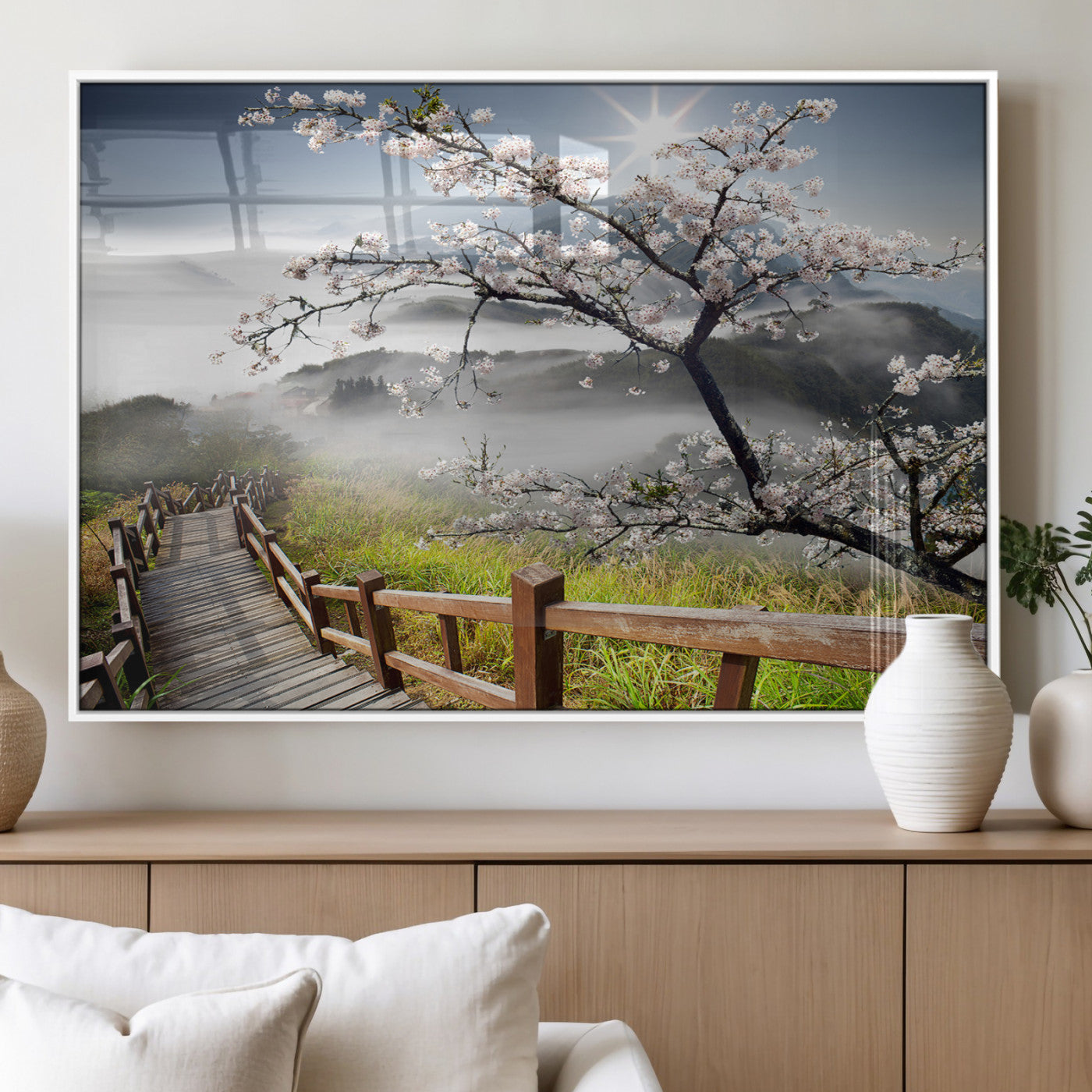 MGV-FP-60X30-3P - Sakura Cherry Blossom Pathway Canvas Wall Art – Tranquil Walk Through Blossoming Nature – Ready to