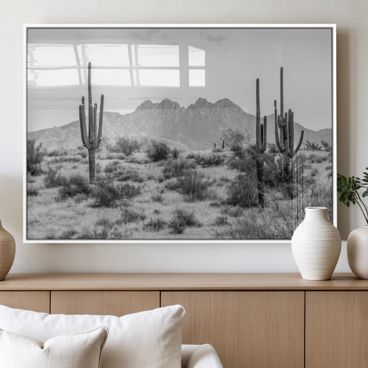97436PHN-MGV-CV-60X30-3P_White-Black White Arizona Desert Canvas Wall Art Cactus Farmhouse Wall Art