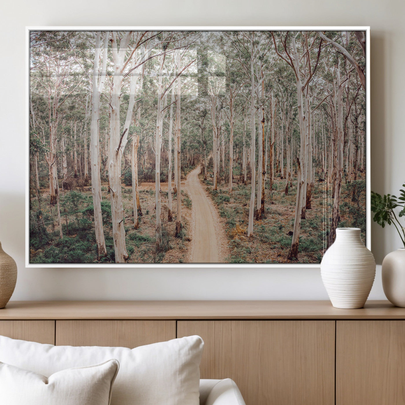 24760563-MGV-CV-60X30-3P_White-Forest Dirt Road Canvas Wall Art Print, Scenic Woodland Pathway, Tall Trees Nature Canvas for Living Room or Office 1 Panel Wrapped Canvas