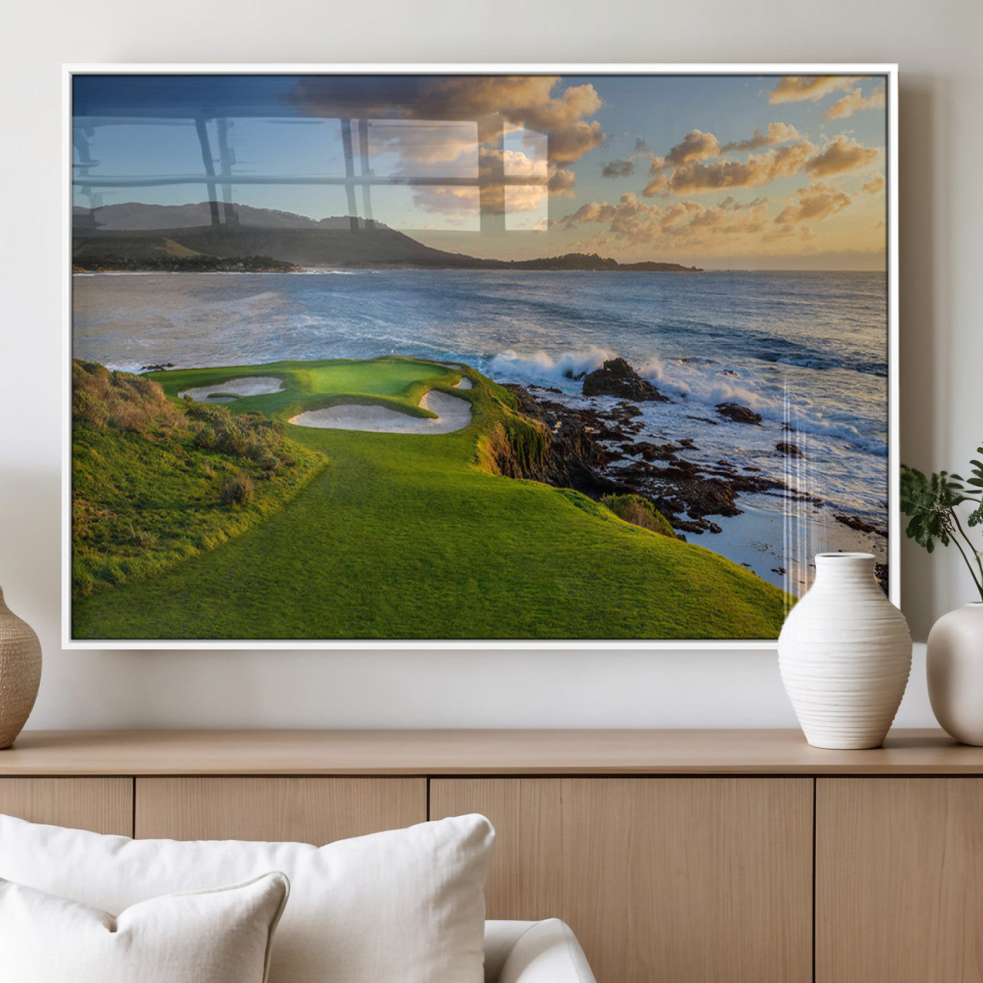 MGV-FP-60X30-3P - Stunning Coastal Golf Course at Sunset with Rolling Green Fairways and Ocean Waves – Perfect Wall