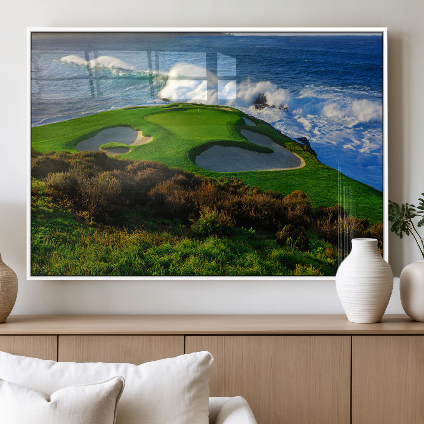 -Ocean Cliffside Golf Course Green Waves Surf Sand Bunker Scenic Coastal Landscape Nature Wall Art