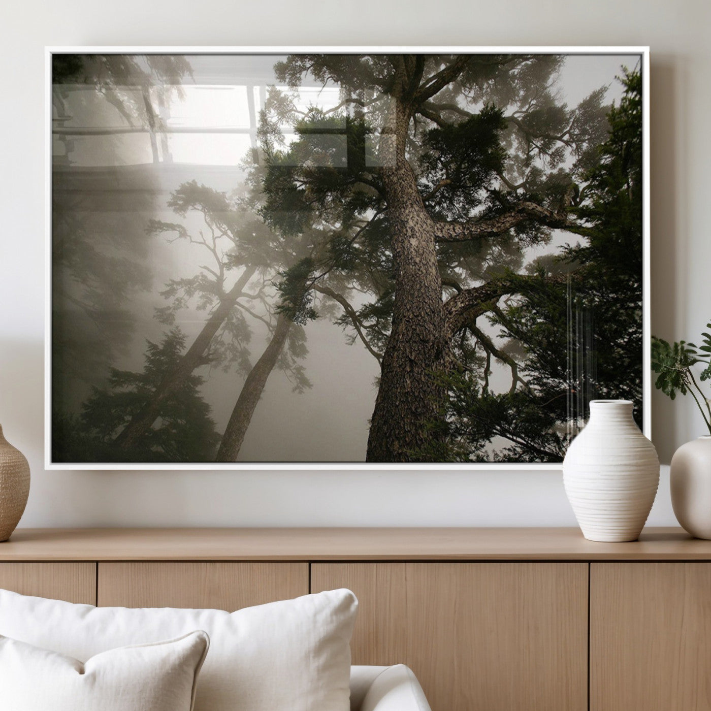87969493-MGV-CV-60X30-3P_White-Misty Forest Tall Trees Foggy Atmosphere Nature Serenity Calm Wooded Landscape Tranquil Scene Outdoor Beauty Wall Art Canvas Print