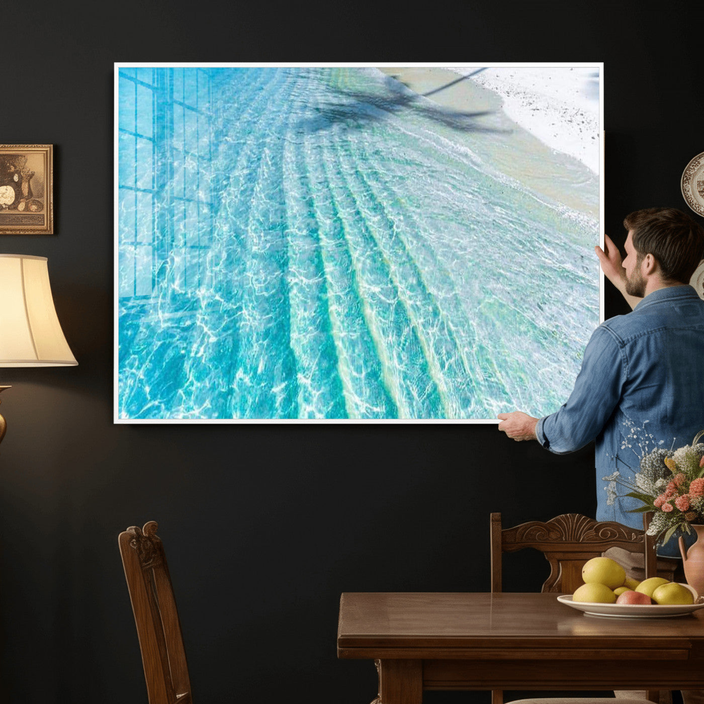 46233906-MGV-CV-36X24 - Serene Clear Blue Ocean Water Canvas Wall Art – Soft White Sand Shore Coastal Print for Home Decor, Relaxation, and Tranquil Vibes