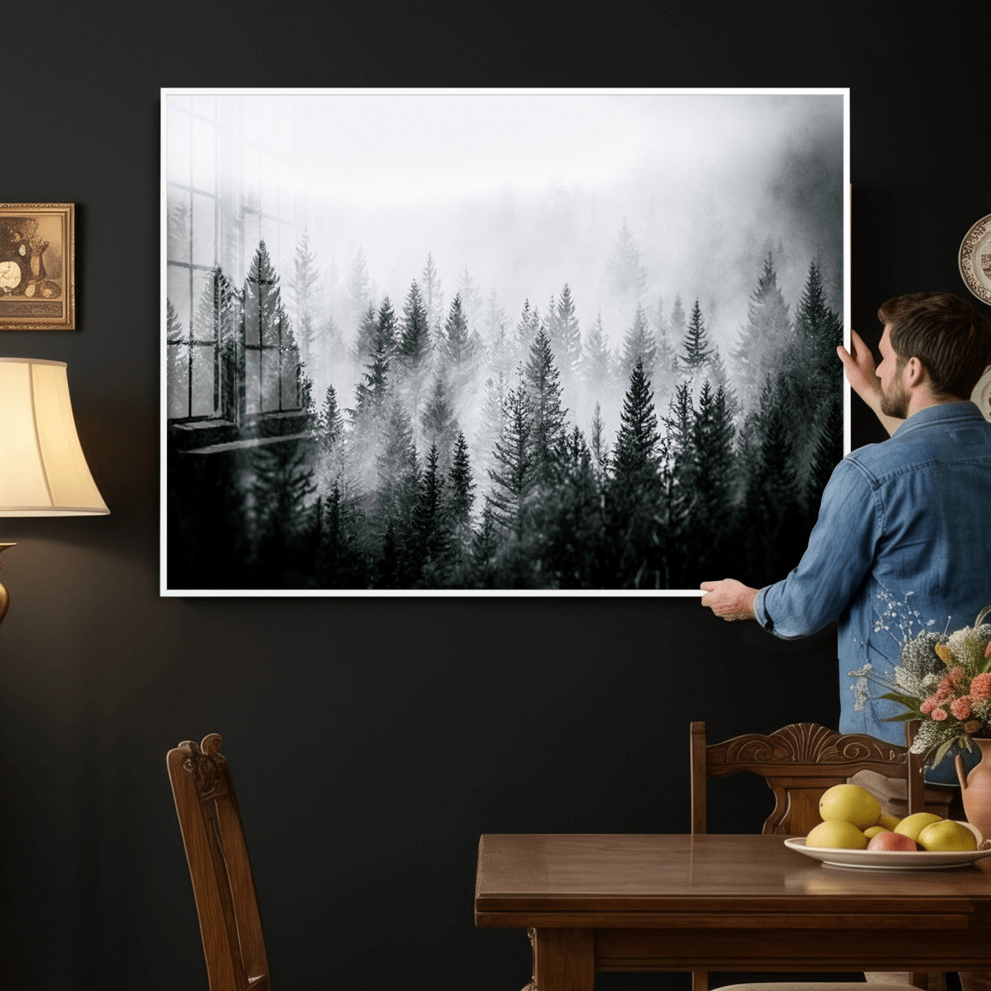 87750525-MGV-CV-36X24 - Foggy Forest Wall Art Canvas Print – Mountain Woodland Landscape Photography for Minimal Nature Home Decor