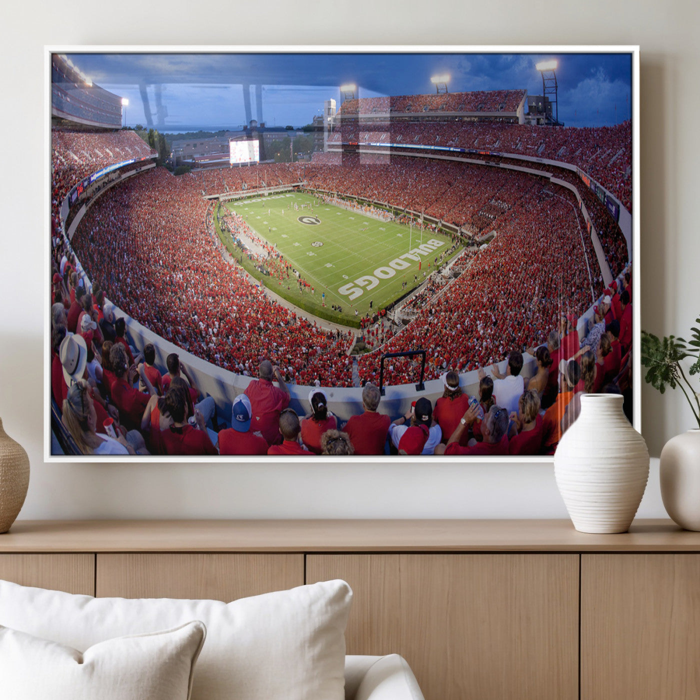 10244378-MGV-CV-60X30-3P-Dooley Stadium Wall Art Print, Sports Arena Canvas Wall Art, Dooley Field at Sanford Stadium Canvas Print, Modern Athletic Field Art Printing