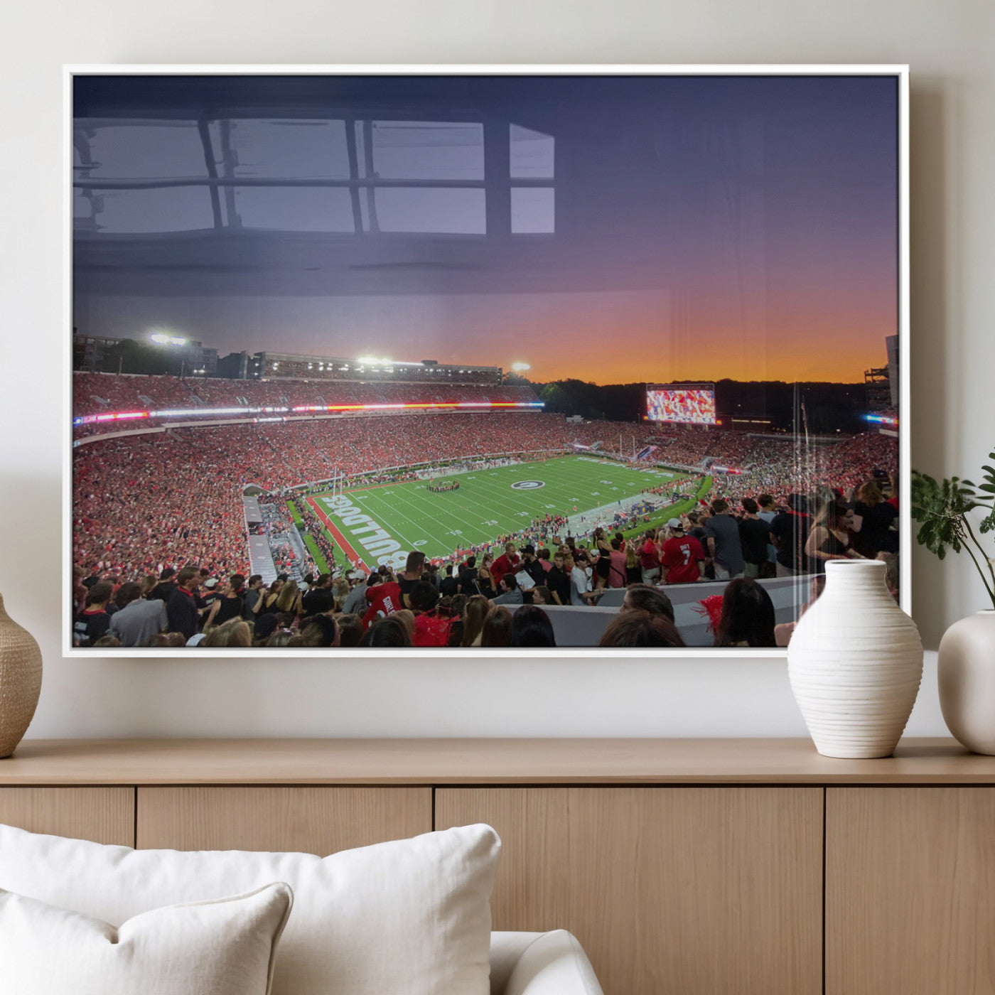 25139565-MGV-CV-60X30-3P-Dooley Stadium Wall Art Print, Sports Arena Canvas Wall Art, Dooley Field at Sanford Stadium Canvas Print, Modern Athletic Field Art Printing