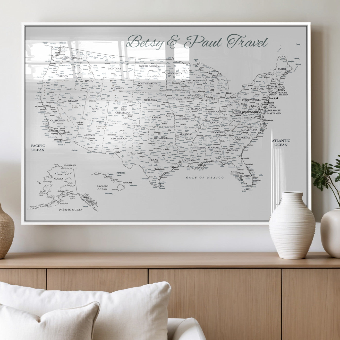 MGV-FP-36X24-3P - Personalized USA Map Wall Art Canvas Print – Custom Push Pin Travel American Map for Couples, Families, or Office Décor