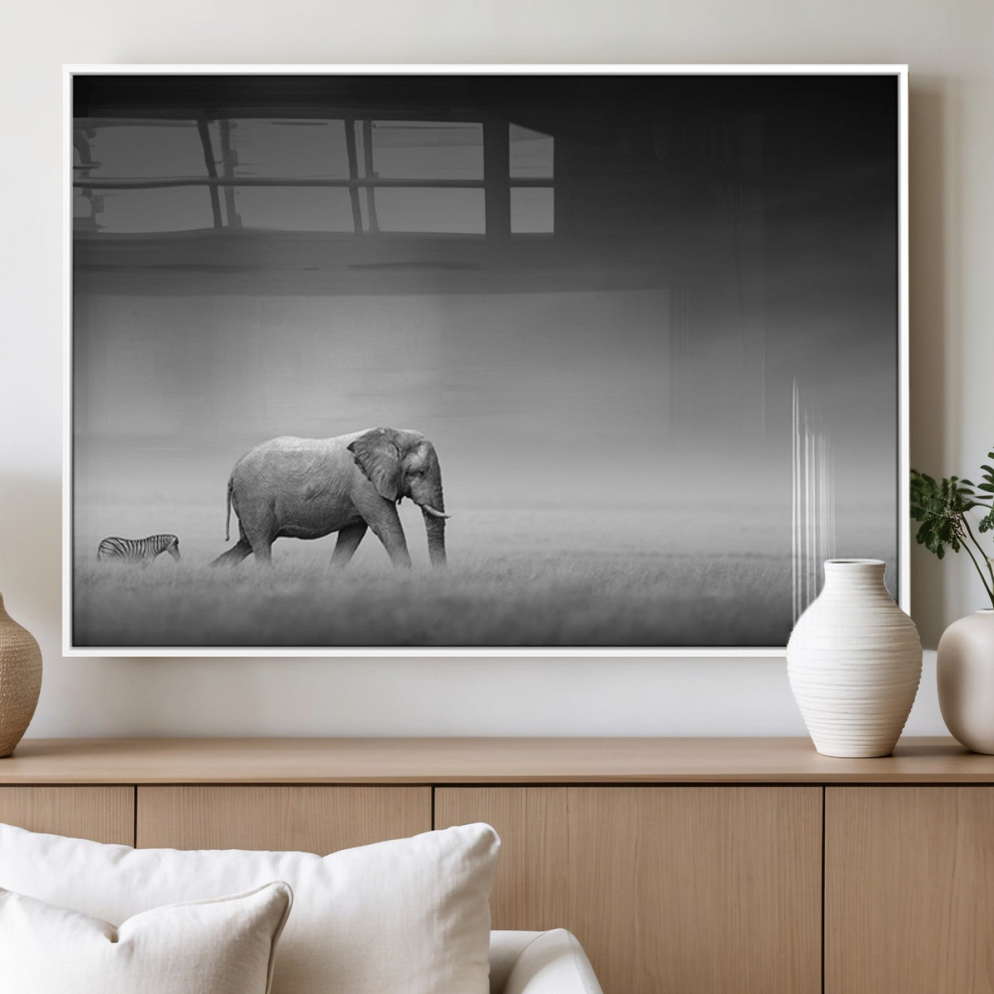 MGV-FP-60X30-3P - Elephand and Zebra Wall Art Canvas Print, Modern Artwork