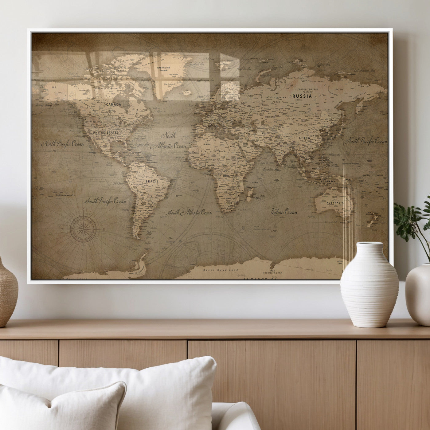 49946617-MGV-CV-36X24 - World Map Wall Art Canvas Print, Modern Decorative Framed Map Artwork Prints for Living Room, Office, Bedroom Wall Decor