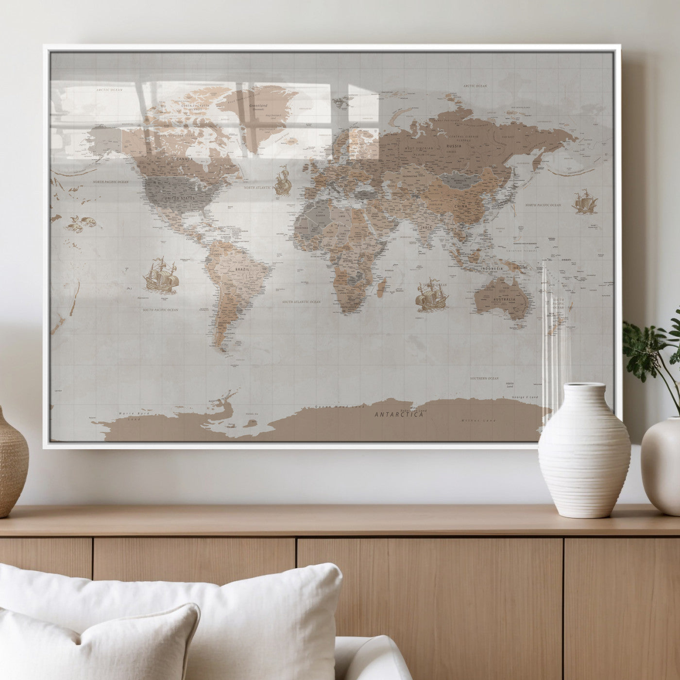 85057279-MGV-CV-36X24 - World Map Wall Art Canvas Print, Modern Decorative Framed Map Artwork Prints for Living Room, Office, Bedroom Wall Decor