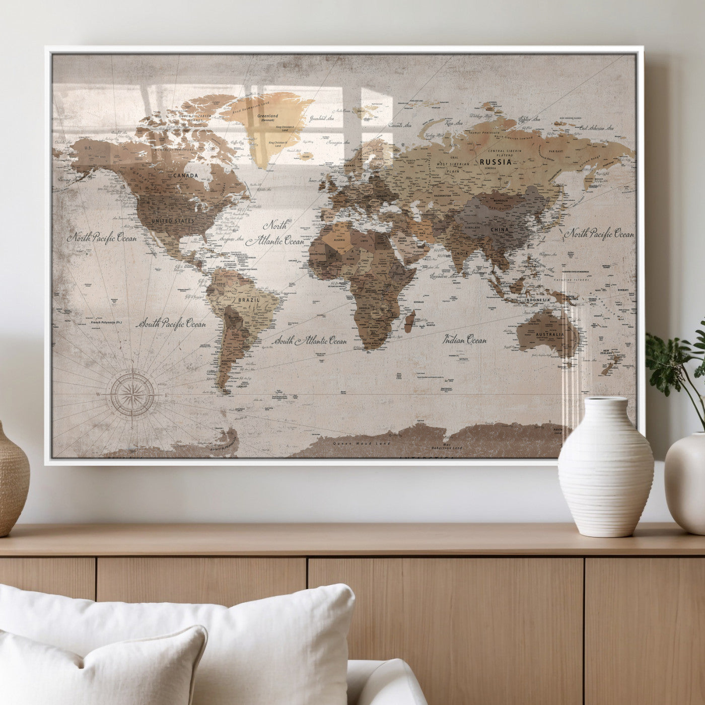 38923639-MGV-CV-36X24 - World Map Wall Art Canvas Print, Modern Decorative Framed Map Artwork Prints for Living Room, Office, Bedroom Wall Decor