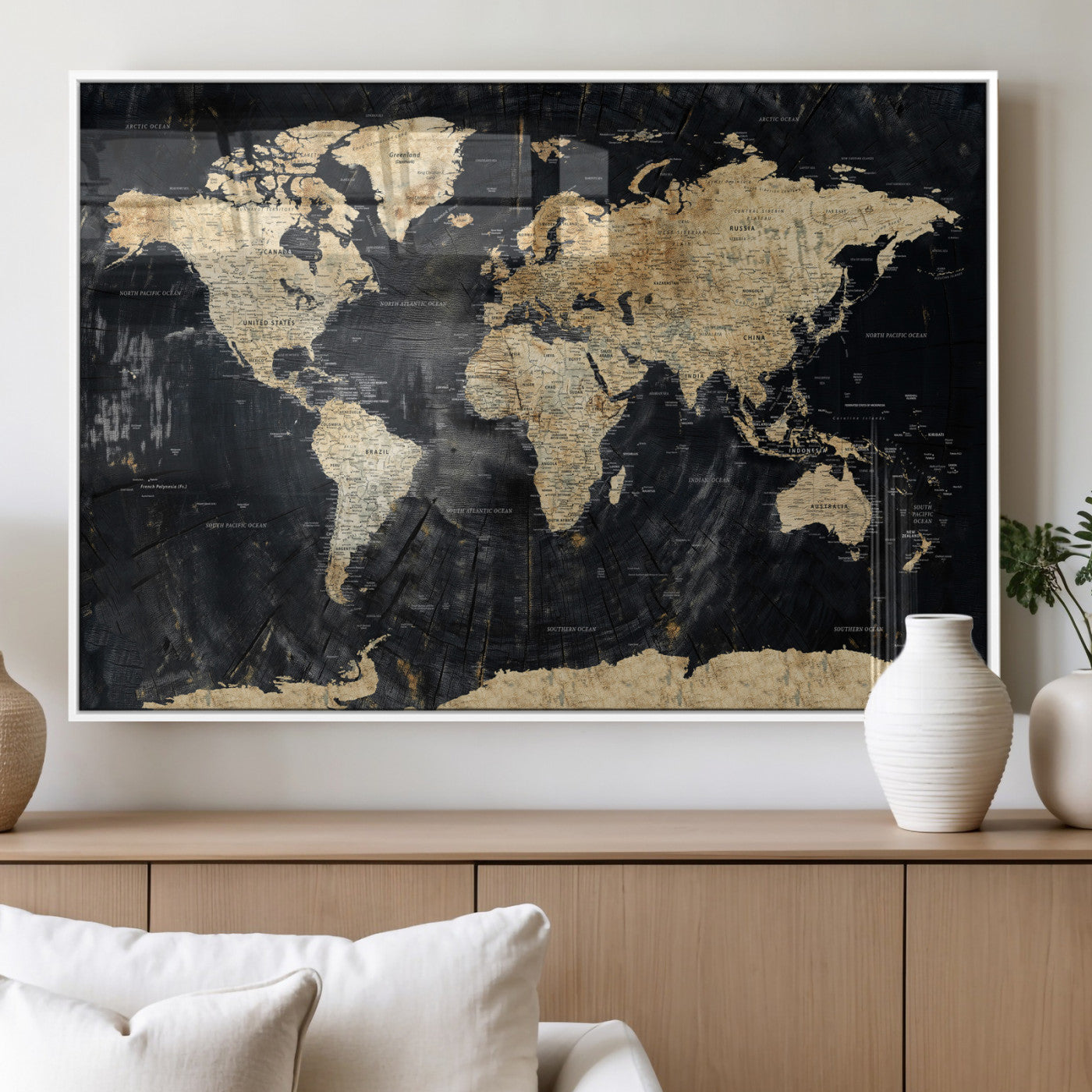 45535041-MGV-CV-36X24 - World Map Wall Art Canvas Print, Modern Decorative Framed Map Artwork Prints for Living Room, Office, Bedroom Wall Decor