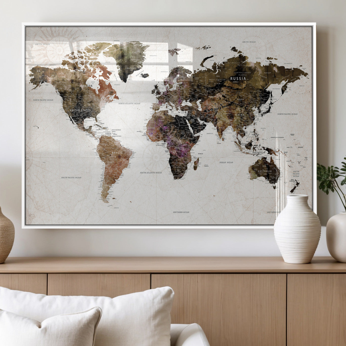 77651968-MGV-CV-36X24 - World Map Wall Art Canvas Print, Modern Decorative Framed Map Artwork Prints for Living Room, Office, Bedroom Wall Decor