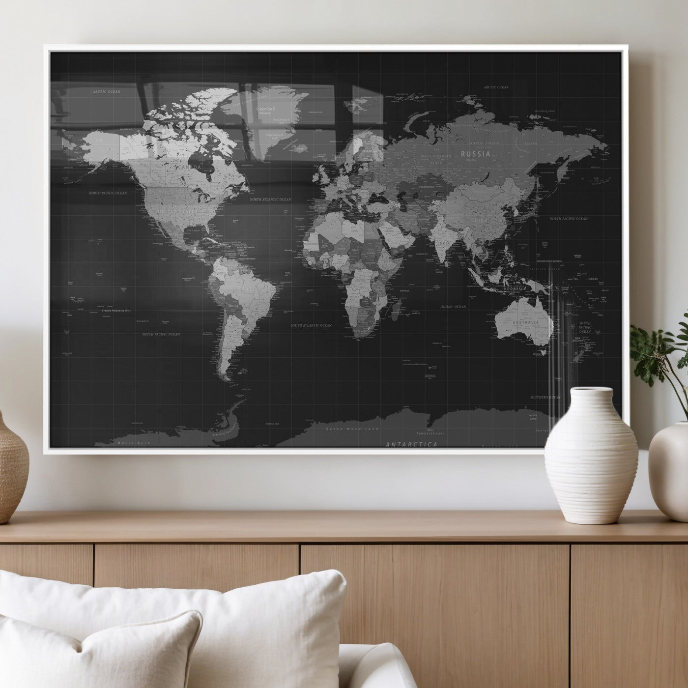 46160121-MGV-CV-36X24 - World Map Wall Art Canvas Print, Modern Decorative Framed Map Artwork Prints for Living Room, Office, Bedroom Wall Decor