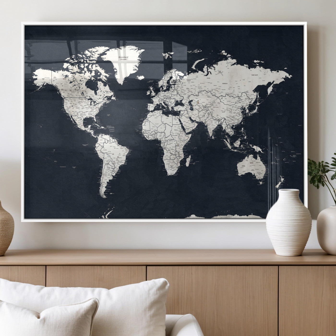 11963807-MGV-CV-36X24 - World Map Wall Art Canvas Print, Modern Decorative Framed Map Artwork Prints for Living Room, Office, Bedroom Wall Decor