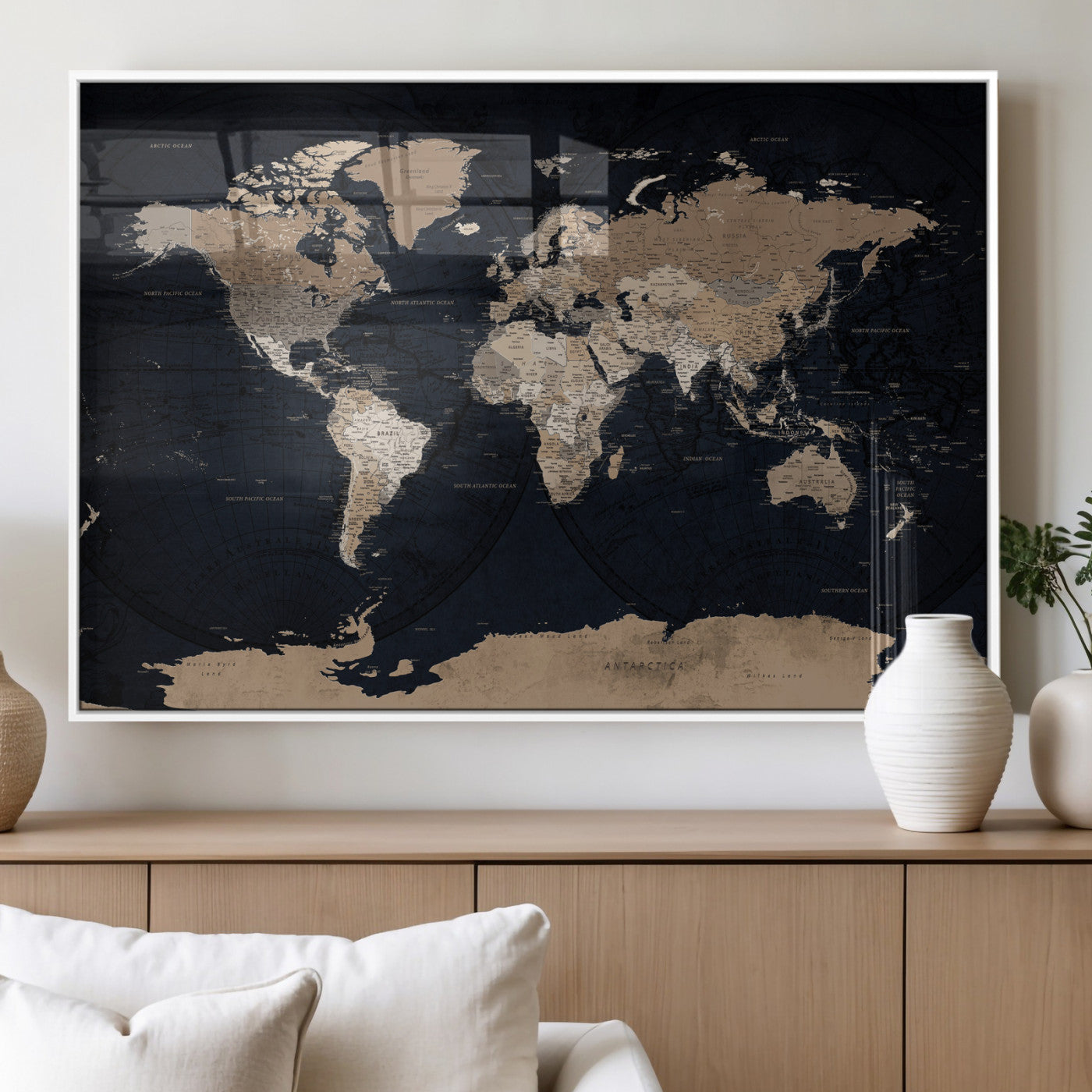 25812727-MGV-CV-36X24 - World Map Wall Art Canvas Print, Modern Decorative Framed Map Artwork Prints for Living Room, Office, Bedroom Wall Decor