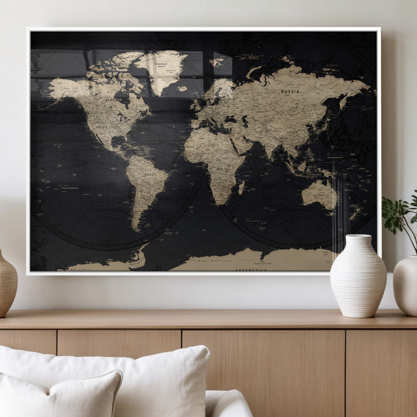 61835687-MGV-CV-36X24 - World Map Wall Art Canvas Print, Modern Decorative Framed Map Artwork Prints for Living Room, Office, Bedroom Wall Decor