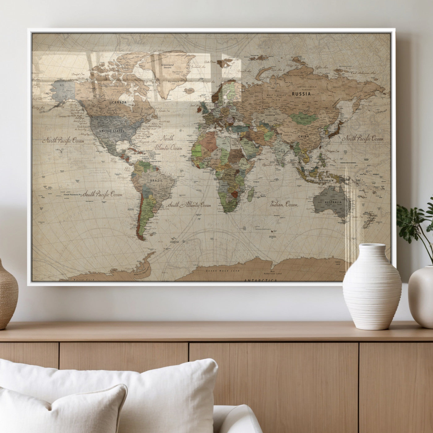 16856902-MGV-CV-36X24 - World Map Wall Art Canvas Print, Modern Decorative Framed Map Artwork Prints for Living Room, Office, Bedroom Wall Decor