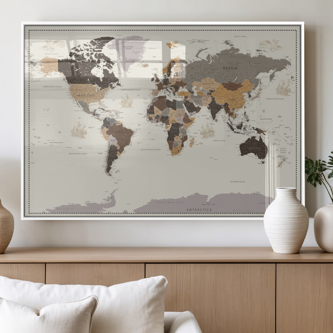 58777746-MGV-CV-36X24 - World Map Wall Art Canvas Print, Modern Decorative Framed Map Artwork Prints for Living Room, Office, Bedroom Wall Decor